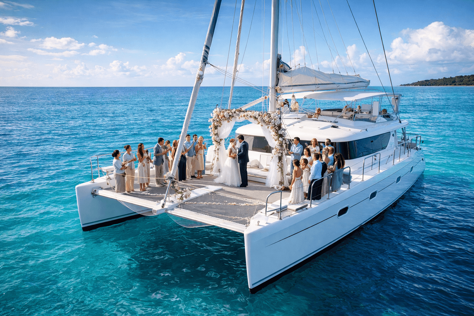 Wedding ceremony on catamaran yacht