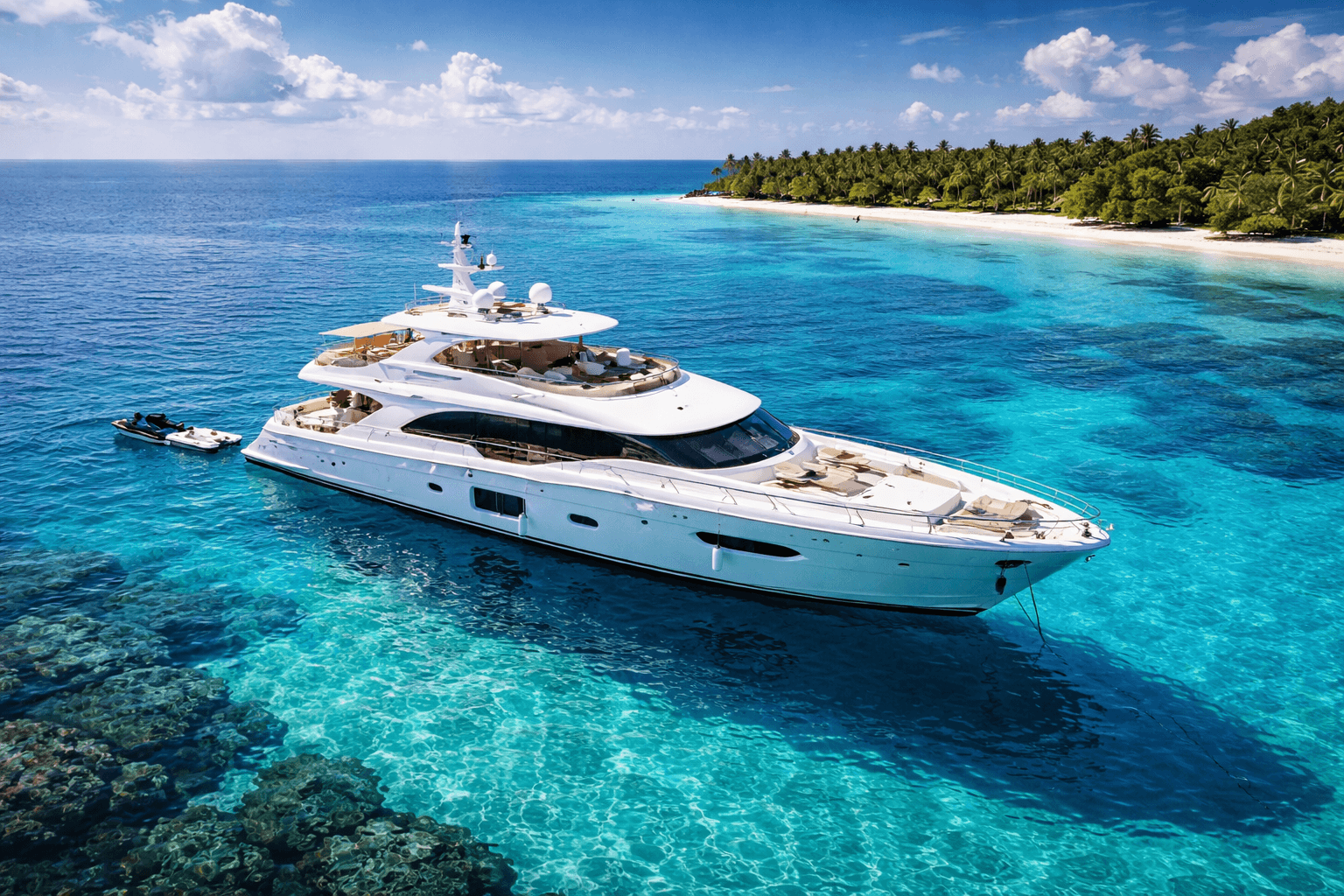 Luxury yacht in tropical bay